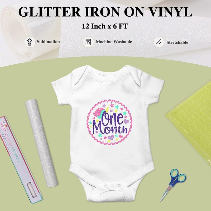 HTVRONT Rainbow White Glitter HTV Vinyl Roll-12" x 6 FT White Glitter Heat Transfer Vinyl Bundle, White Glitter Iron on Vinyl for All Cutting Machines - Image 5